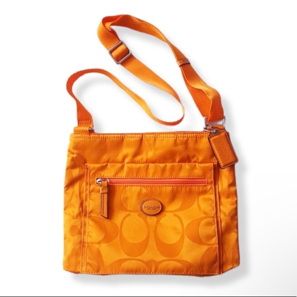 COACH Orange Signature Nylon Fabric File Crossbody Bag Purse - Picture 3 of 6